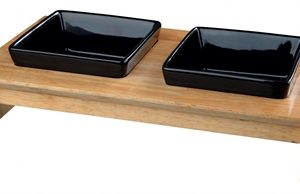 Trixie voerset keramiek met houten onderstel zwart
