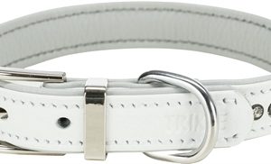 Trixie halsband hond active comfort met strass steentjes leer wit